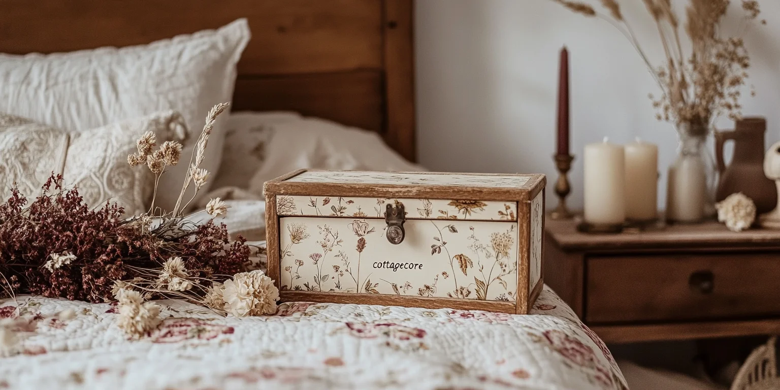 An ivory vintage floral jewelry box with a transparent lid, showcasing its beauty.